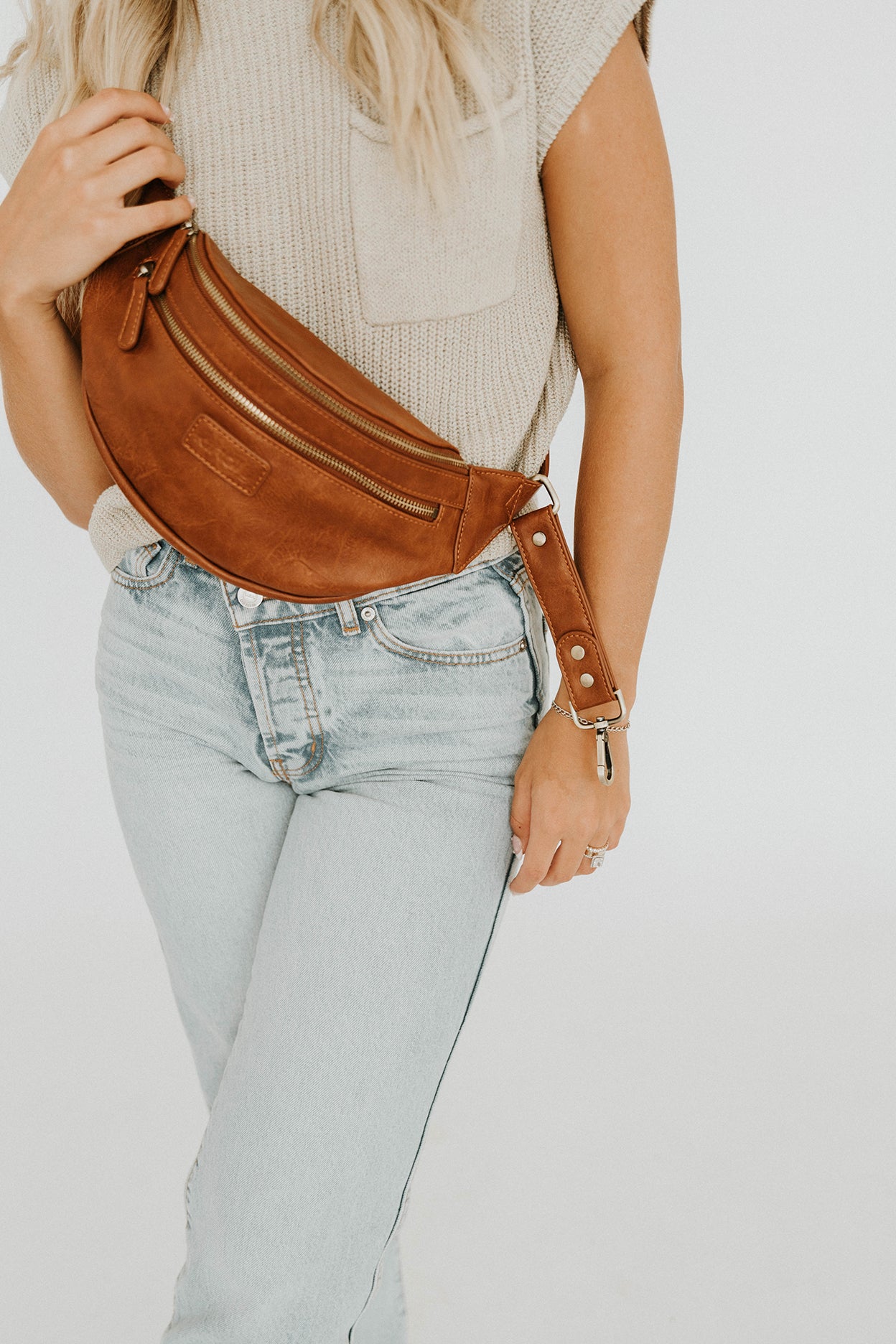 Tan leather store fanny pack